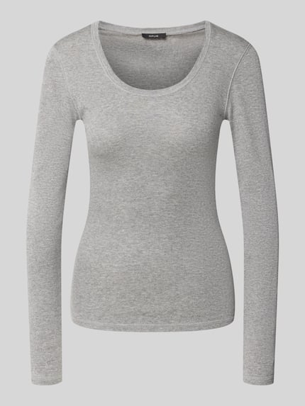 OPUS bluzka z długim rękawem o kroju slim fit z mieszanki bawełny i modalu model 'Sorana' Jasnoszary 2
