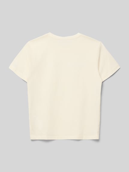 Produktfoto, Regular Fit T-Shirt mit Logo-Stitching von Champion, Kinder T-Shirt aus reiner Baumwolle, cremefarben, glatte Textur, Rückenansicht