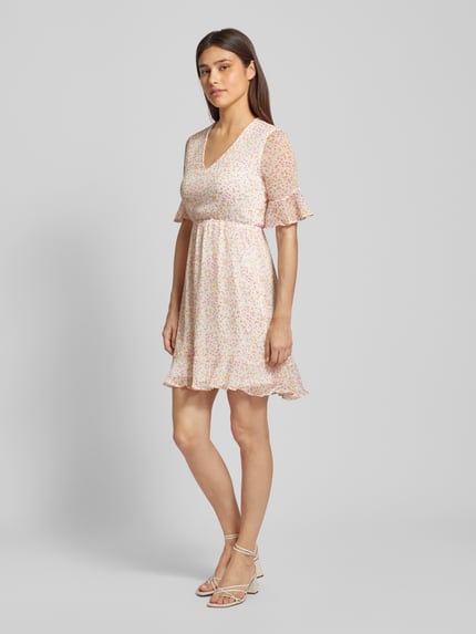 VERO MODA Sukienka mini ze wzorem na całej powierzchni model ‘SMILLA’ Beżowy 1