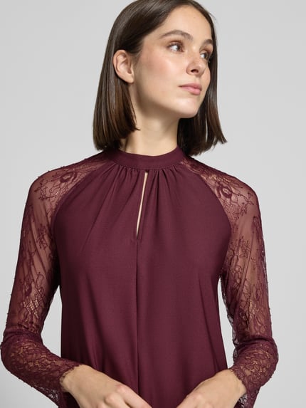 VERO MODA Longline Langarmbluse mit Spitzenärmeln Bordeaux 3