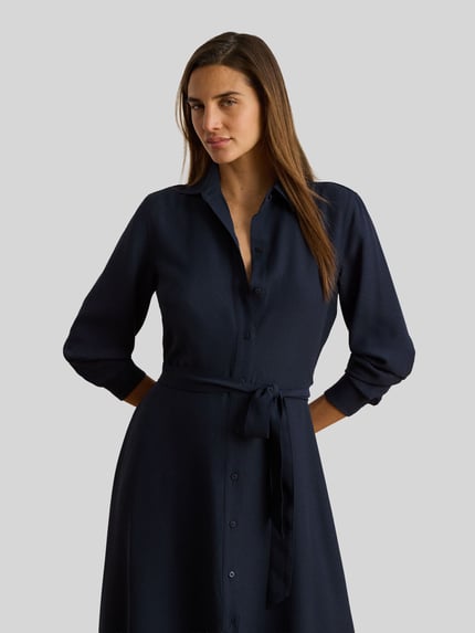 Lauren Ralph Lauren overhemdjurk met tailleriem Marineblauw - 1