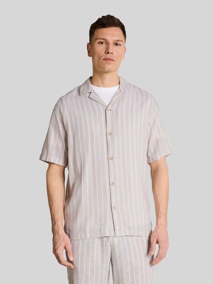 Tom Tailor Denim relaxed fit vrijetijdsoverhemd van mix van viscose en linnen Beige - 4