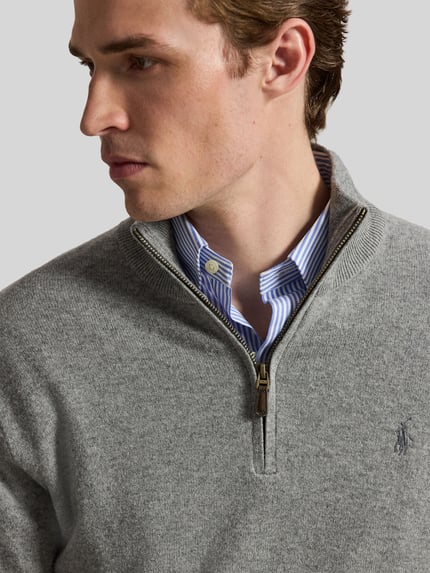 Polo Ralph Lauren Regular Fit Troyer aus reiner Wolle Mittelgrau 3