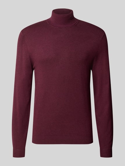 Produktfoto, Slim Fit Rollkragenpullover aus Viskose-Mix mit Rippbündchen von MCNEAL in Bordeaux, glatte Struktur, langärmliges Design.