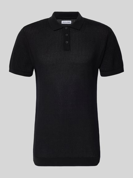 Produktfoto, Modern Fit Poloshirt mit kurzer Knopfleiste Modell 'JESS' von Jack & Jones aus Baumwoll-Mix in semitransparentem Design, Polokragen, Farbe Schwarz