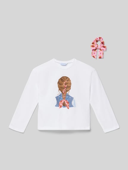 Productfoto, Longsleeve met motiefprint en ronde hals van Mayoral in wit, gemaakt van puur katoen, regular fit, voor kinderen, ruglengte maat 116: 40 cm