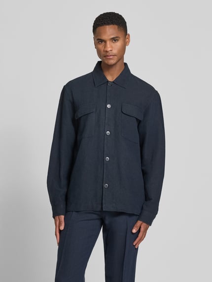 Selected Relaxed Fit Hemdjacke aus Leinen-Baumwoll-Mix Modell 'LEROY' Dunkelblau 4