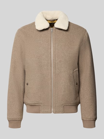 Productfoto, Regular Fit Jacke mit Umlegekragen und Reißverschluss van JACK & JONES Premium, beige, wolmix, zichtbare textuur