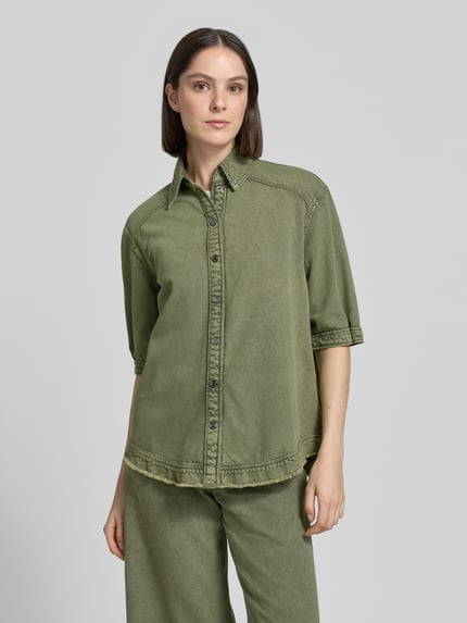 Marc Cain Jeansbluse mit Fransensaum und 1/2-Arm Oliv 4