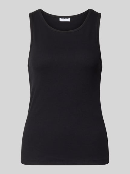 Produktfoto, schwarzes Damen Tanktop in Ripp-Optik Modell 'MAYA' von Noisy May, Baumwoll-Elasthan-Mix, Regular-Fit, Rundhalsausschnitt