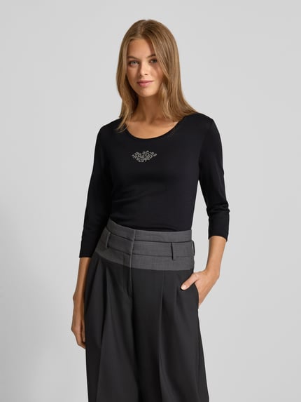 Christian Berg Woman Koszulka 3/4 w kroju regular fit z ozdobnymi kamieniami Czarny 4