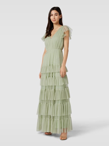 Lace & Beads Abendkleid mit Volants Schilf 1