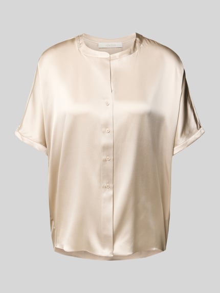 Produktfoto, Relaxed Fit Seidenbluse mit Rundhalsausschnitt van HERZENS, zijdemix, met knoopsluiting, korte mouw, ruglengte 63 cm, mouwlengte 18 cm, dames