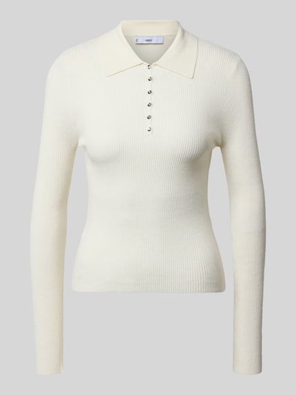 MANGO Slim Fit Strickshirt mit Woll-Anteil Modell 'TWENTIES' Offwhite 2