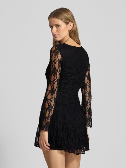 ONLY Kanten mini-jurk met V-hals, model 'ALBA' Zwart - 5