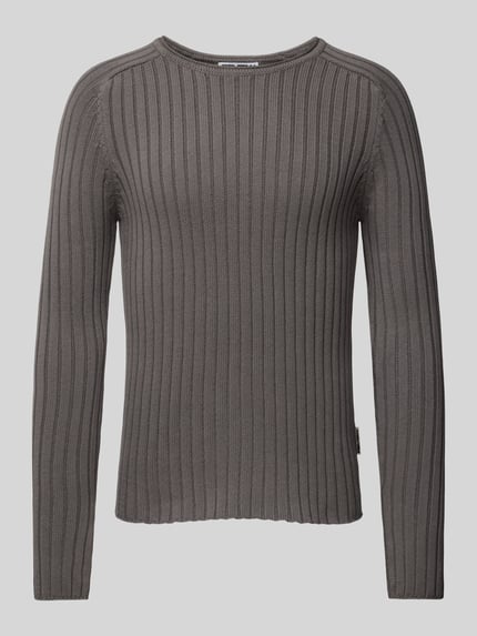 REVIEW Strickpullover mit geripptem Rundhalsausschnitt Dunkelgrau 2