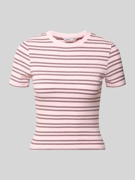 Produktfoto, Kinder T-Shirt Regular Fit T-Shirt mit Viskose-Anteil Modell 'LUPE' von Only, Optik: unifarben, mehrfarbig, gestreift, Material-Mix mit Viskose-Anteil, Label-Stitching-Applikation, Rundhals, Kurzarm, Jersey
