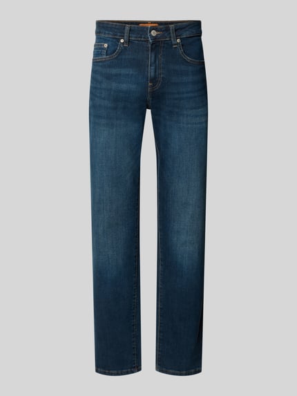 Produktfoto, Straight Fit Jeans aus Baumwoll-Mix Model 'WEFT' von ONLY in dunklem Blau mit sichtbaren Nähten, Herren Slim Fit Jeans von ONLY