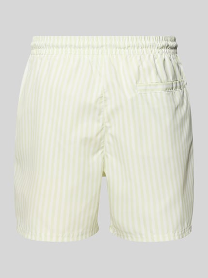 Produktfoto, Regular Fit Shorts mit Logo-Print von Calvin Klein Underwear, gelb-weiß gestreift, elastischer Bund mit Tunnelzug, integrierter Slip
