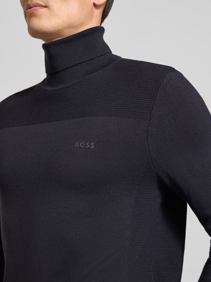 BOSS Green Regular Fit Rollkragenpullover aus Woll-Mix Modell 'Momentum' Marine 3