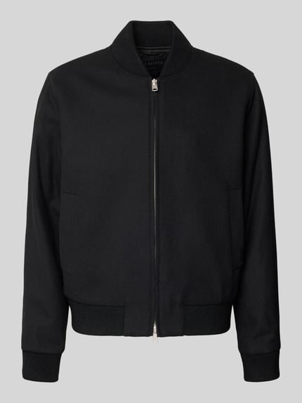 Produktfoto, Blouson aus Woll-Mix Modell 'DECEIT' von AllSaints, czarny, stehkraag, luźny krój, mieszanka wełny i wiskozy, szerokość w rozmiarze M: 54 cm, długość tyłu: 68 cm, szerokość klatki piersiowej: 60 cm, długość rękawa: 70 cm, ściągacz na dole i przy mankietach, dwukierunkowy zamek