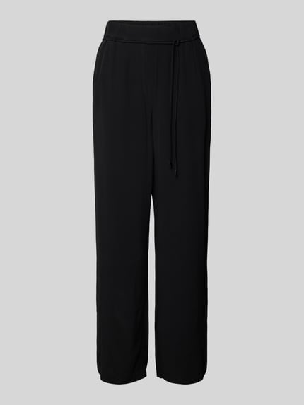 s.Oliver BLACK LABEL Wide leg stoffen broek met strikceintuur Zwart - 2