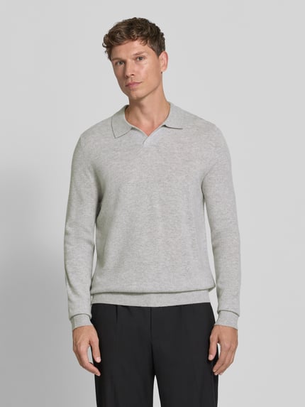 Christian Berg Men Gebreide pullover met polokraag en v-hals Lichtgrijs gemêleerd - 4