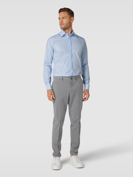 Eton Slim fit smokingoverhemd van hoogwaardig katoen, model 'FLORAL JACQUARD' Bleu - 1