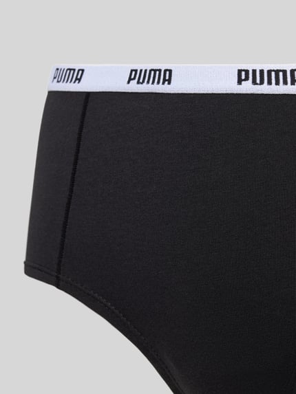 Produktfoto, Pants mit elastischem Logo-Bund im 3er-Pack von PUMA, schwarz, Baumwoll-Elasthan-Mix, feine Struktur, körpernaher Schnitt