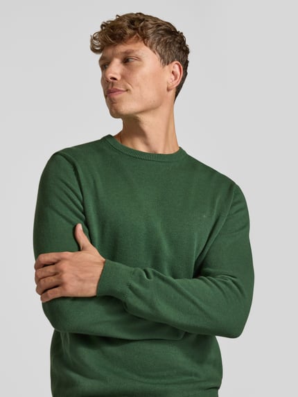 Christian Berg Men Regular fit gebreide pullover van mix van katoen en wol Olijfgroen gemêleerd - 3