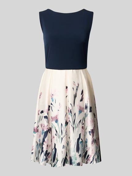 Christian Berg Cocktail Knielanges Cocktailkleid mit Rundhalsausschnitt Marine Melange 2