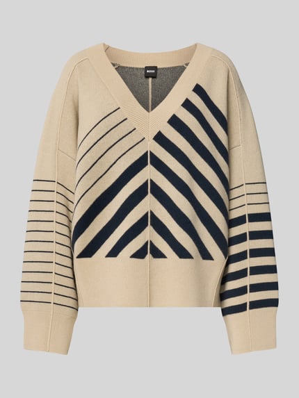 BOSS Oversized gebreide pullover van een mix van scheerwol en kasjmier, model 'FUDALI' Beige gemêleerd - 2