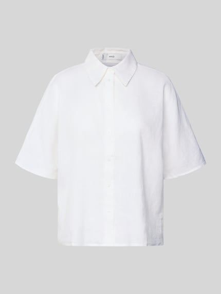 MANGO Boxy Fit Bluse aus Leinen-Baumwoll-Mix mit 1/2-Arm Modell 'PAI' Weiss 2