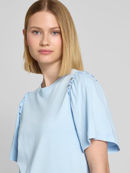Selected T-shirt z marszczeniami model ‘PENELOPE’ Jasnoniebieski 3