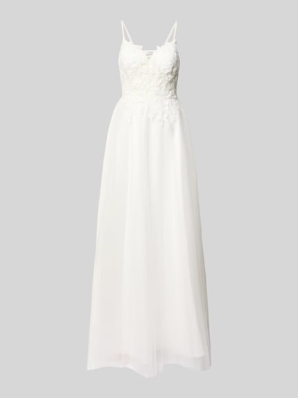 LUXUAR FASHION maxi-jurk met stitchings en vetersluiting aan de achterkant Offwhite - 2