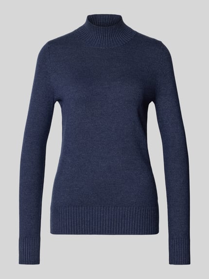 Produktfoto, Regular Fit Strickpullover aus Viskose-Mix mit Stehkragen von Christian Berg Woman, granatowy, prążkowane wykończenia, mieszanka wiskozy, krój regular fit, taliowany, długość tyłu w rozmiarze S: 59 cm, długość rękawów w rozmiarze S: 64 cm