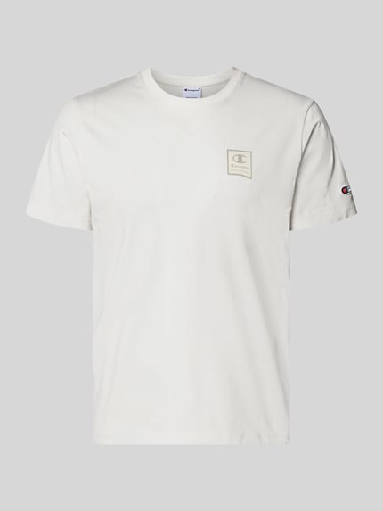 Produktfoto, weißes T-Shirt mit Logo und Rundhalsausschnitt aus Reine Baumwolle, Regular-Fit, Rückenlänge 68 cm, Herren T-Shirt von CHAMPION