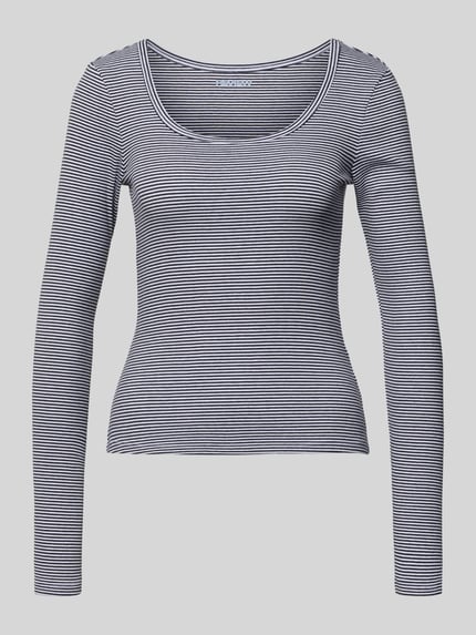 REVIEW Slim Fit Longsleeve mit tiefen Rundhalsausschnitt Dunkelblau 2