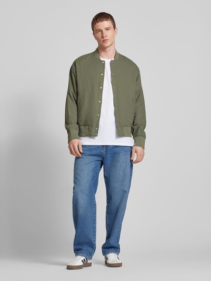 JACK & JONES Bomberjack van linnen met paspelzakken, model 'ARIO' Donkergroen - 1