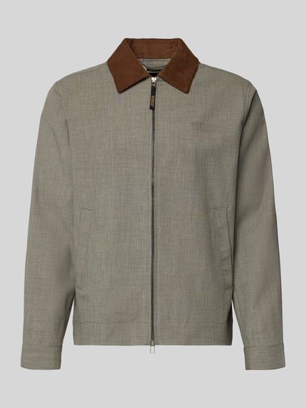 Produktfoto, Jacke mit Zweiwege-Reißverschluss Modell 'Pon Guan' von WOODBIRD, graue Struktur, brauner Umlegekragen, klare Linien, Regular Fit