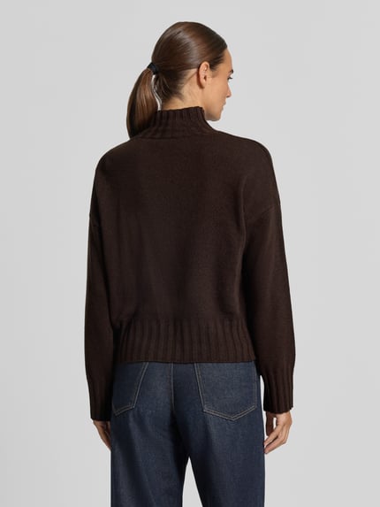 Milano Italy Sweter z dzianiny z mieszanka wełny ze stójka Ciemnobrązowy 5
