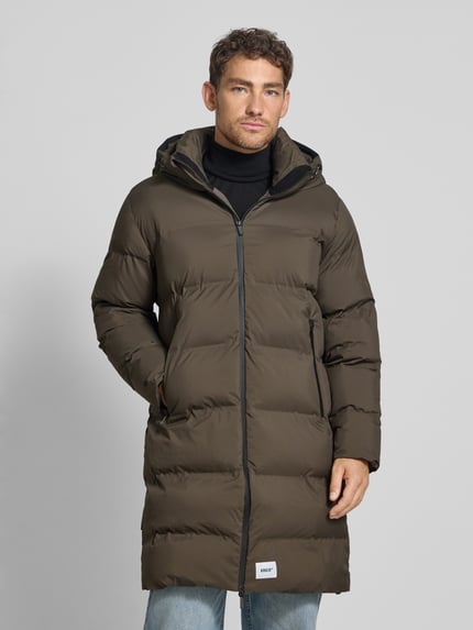 khujo Gewatteerde lange jas met labelpatch, model 'Caius' Olijfgroen - 4