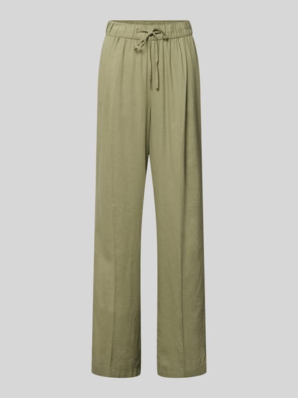 Produktfoto, Relaxed Fit Weite Hose aus Leinen-Viskose-Mix von s.Oliver RED LABEL in Khaki, unifarben, High Waist, elastischer Bund, Eingrifftaschen.