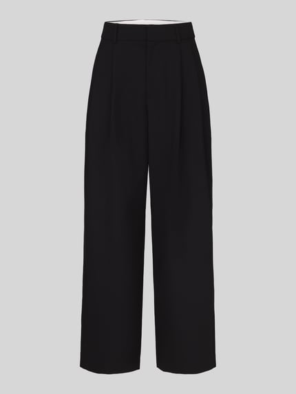 Produktfoto, schwarze Regular Fit Weite Hose mit Viskose-Anteil Modell 'SONJA' von ONLY, glatter Stoff, Damen Weite Hose von ONLY