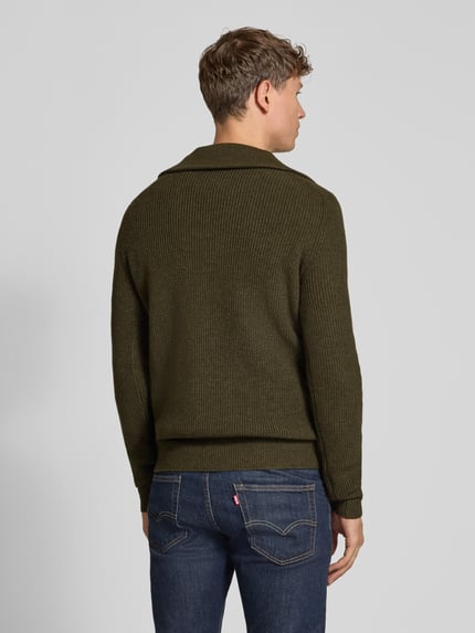 bugatti Strickpullover aus Woll-Mix mit Troyer-Kragen Oliv 5