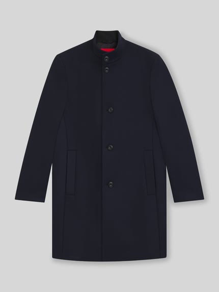 HUGO Regular fit lange wollen jas met opstaande kraag, model 'MINTRAX2541' Marineblauw - 2
