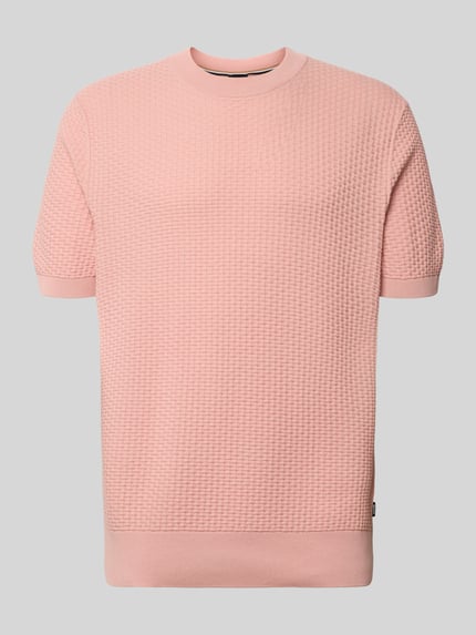 Produktfoto, Regular Fit Strickshirt aus reiner Baumwolle Modell 'H-NILTON' von BOSS, Optik: Unifarben, Struktur-Muster, kurzarm, Rundhals, gerippte Abschlüsse