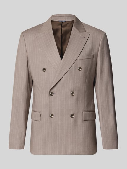 Produktfoto, Slim Fit Sakko mit Pattentaschen von MCNEAL, Mieszanka materiałów z dodatkiem wiskozy, krój slim fit, Dwurzędowy, zapięcie na guzik, kołnierz z połami, kieszenie z patką, Długość tyłu w rozmiarze 50: 74 cm, Szerokość w rozmiarze 50: 56 cm, Długość rękawów w rozmiarze 50: 67 cm, beżowy w jasne prążki, gładka tekstura