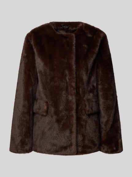 Productfoto, Jacke aus Kunstfell mit Pattentaschen van Lauren Ralph Lauren, donkerbruin kunstbont, regular fit, ronde hals, drukknoopsluiting, klepzakken, zachte textuur