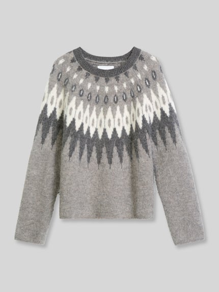 Marc O'Polo Pullover aus Wolle Alpaka mit Jacquard-Strick Taupe 2